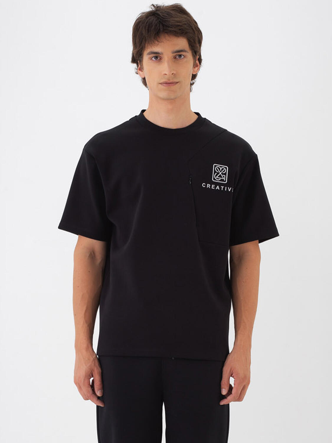 Siyah Pamuk Dokulu Oversize Tişört - 1