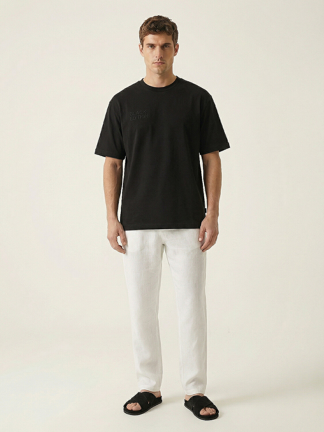 Siyah Pamuk Dokulu Oversize Tişört (1)