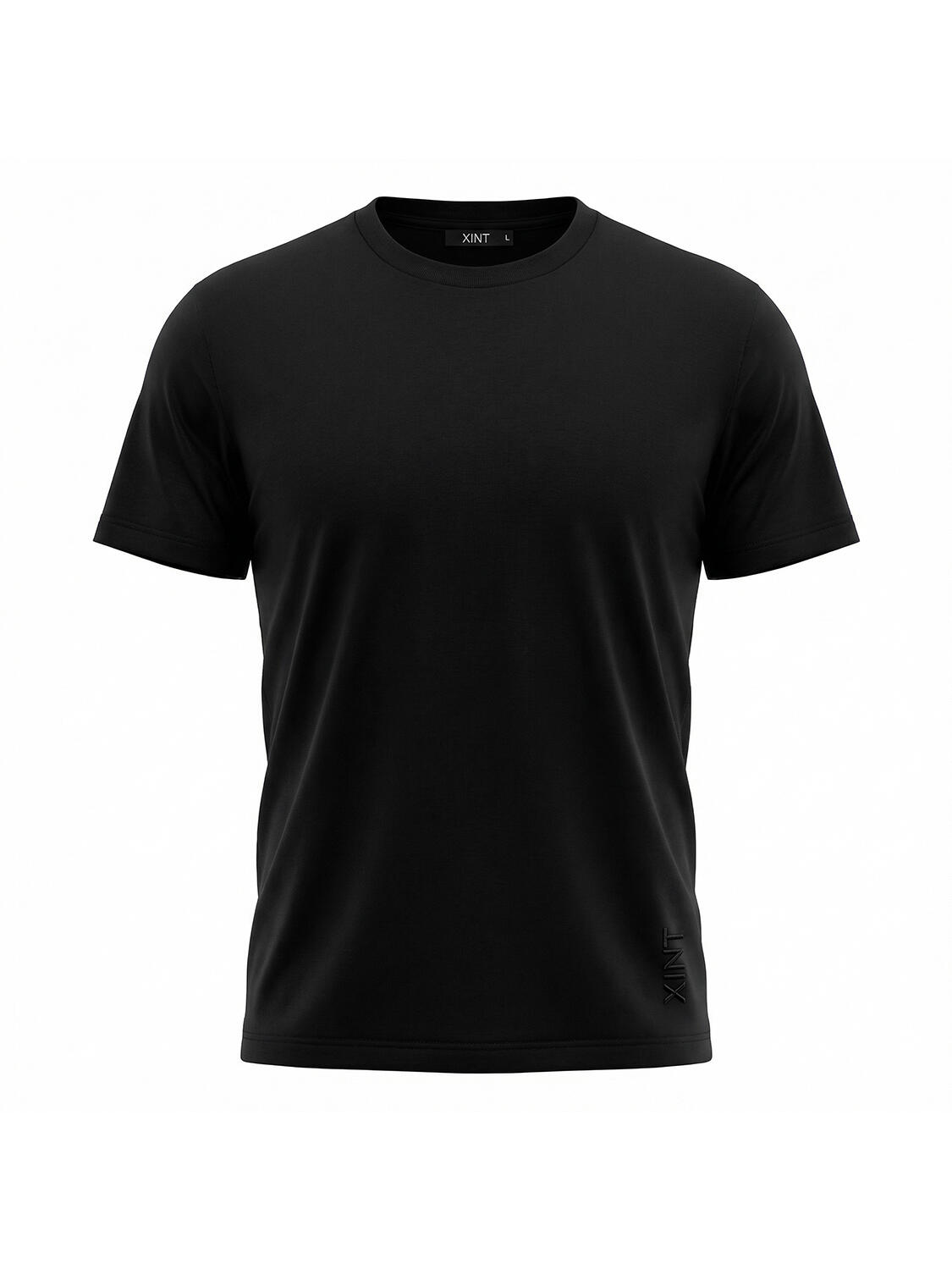 Siyah Pamuk Dokulu Regular Fit Tişört - 3