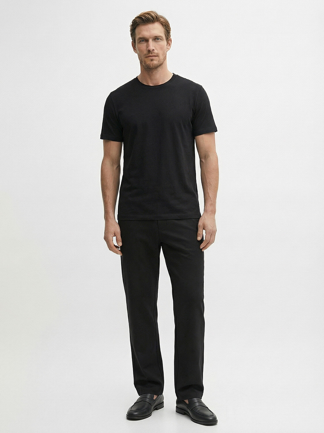 Siyah Pamuk Dokulu Regular Fit Tişört - 2