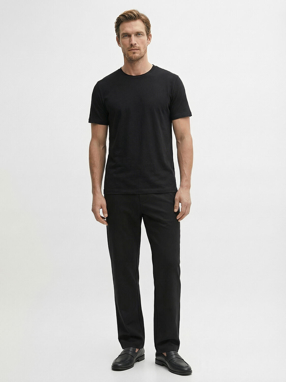 Siyah Pamuk Dokulu Regular Fit Tişört - 2