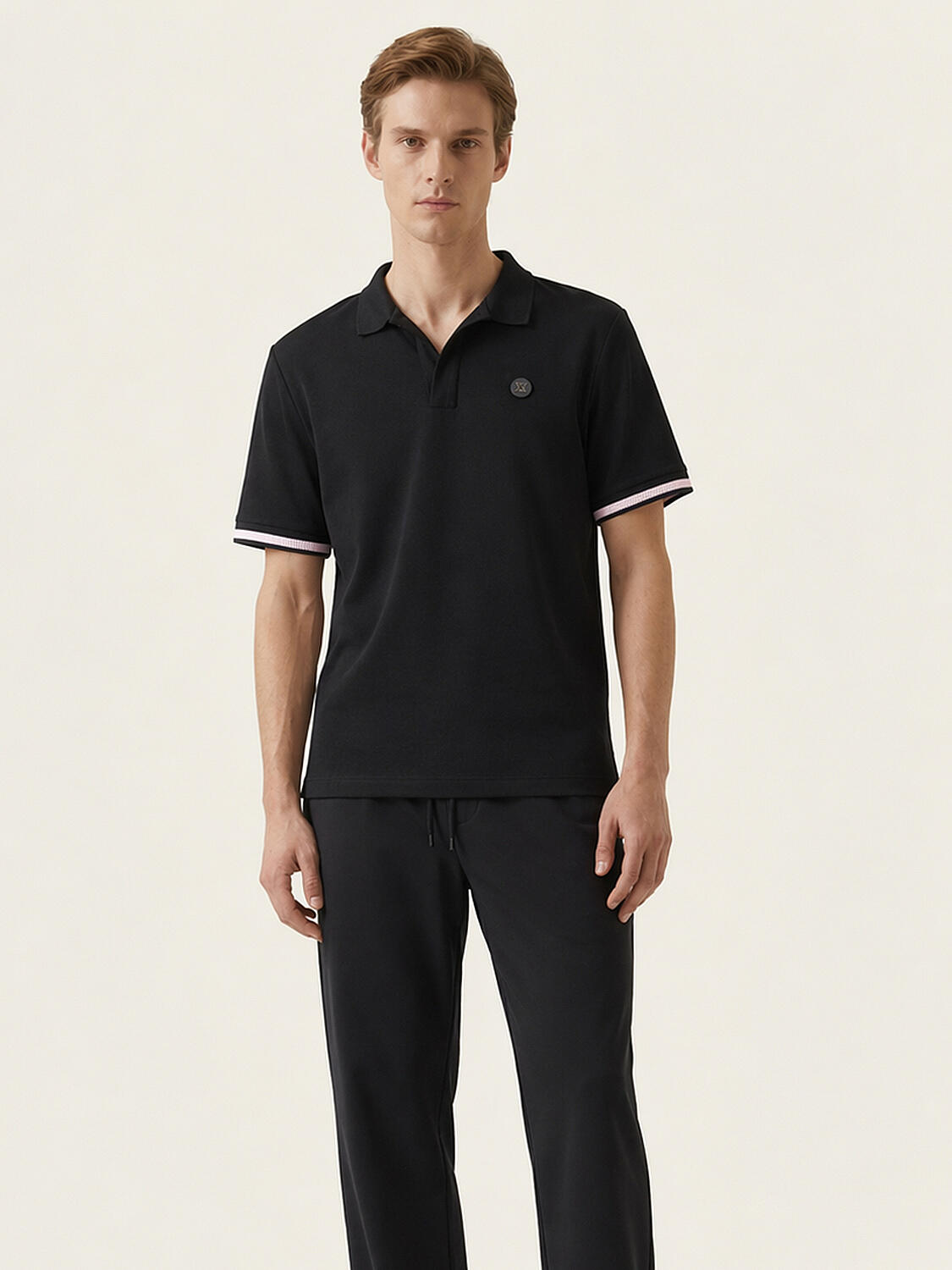 Siyah Pamuk Dokulu Regular Fit Tişört - 1