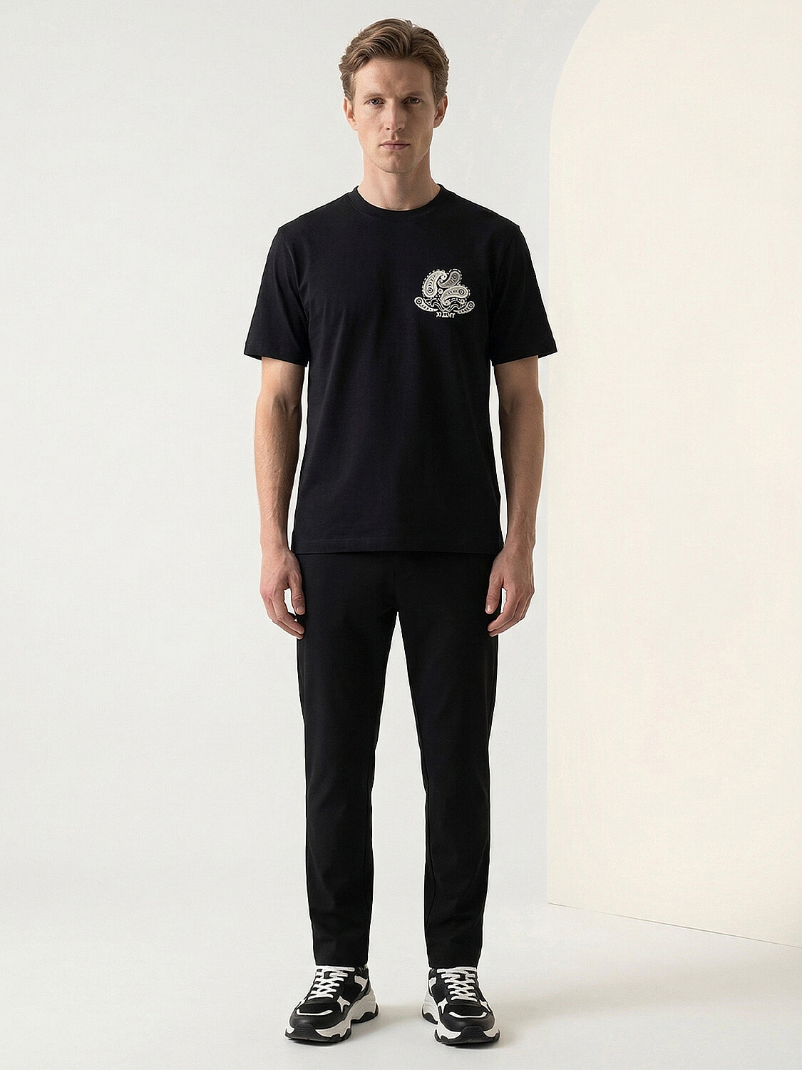 Siyah Pamuk Dokulu Regular Fit Tişört (1)