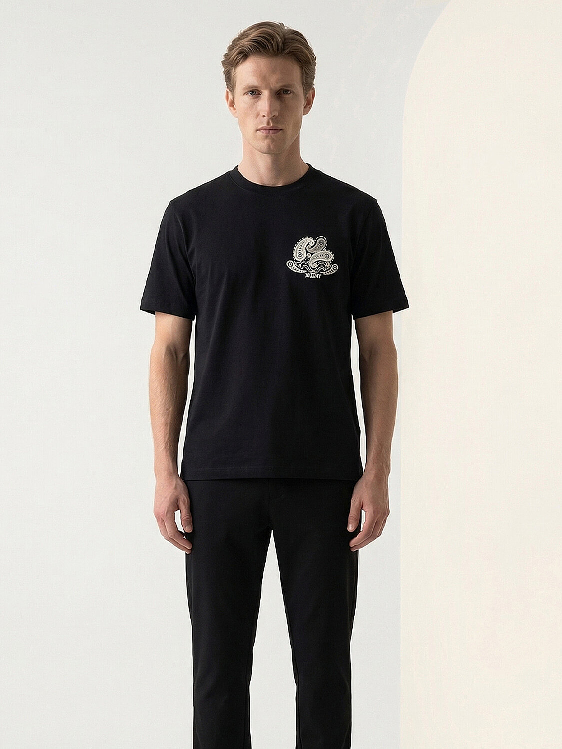 Siyah Pamuk Dokulu Regular Fit Tişört