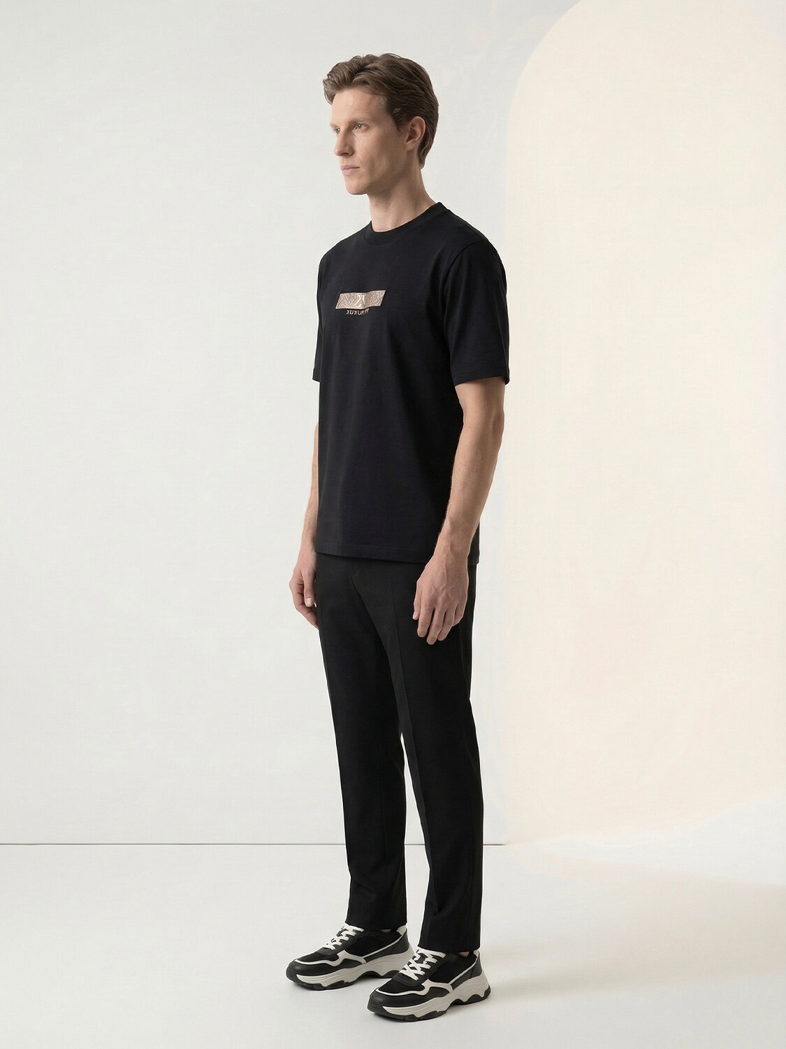 Siyah Pamuk Dokulu Regular Fit Tişört - 3