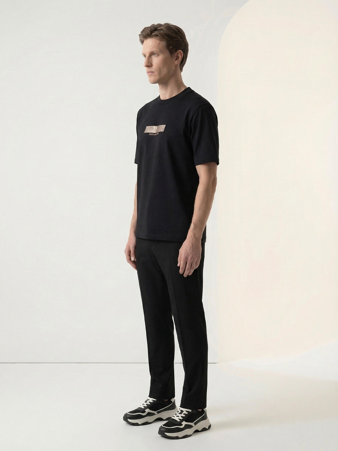 Siyah Pamuk Dokulu Regular Fit Tişört - 3