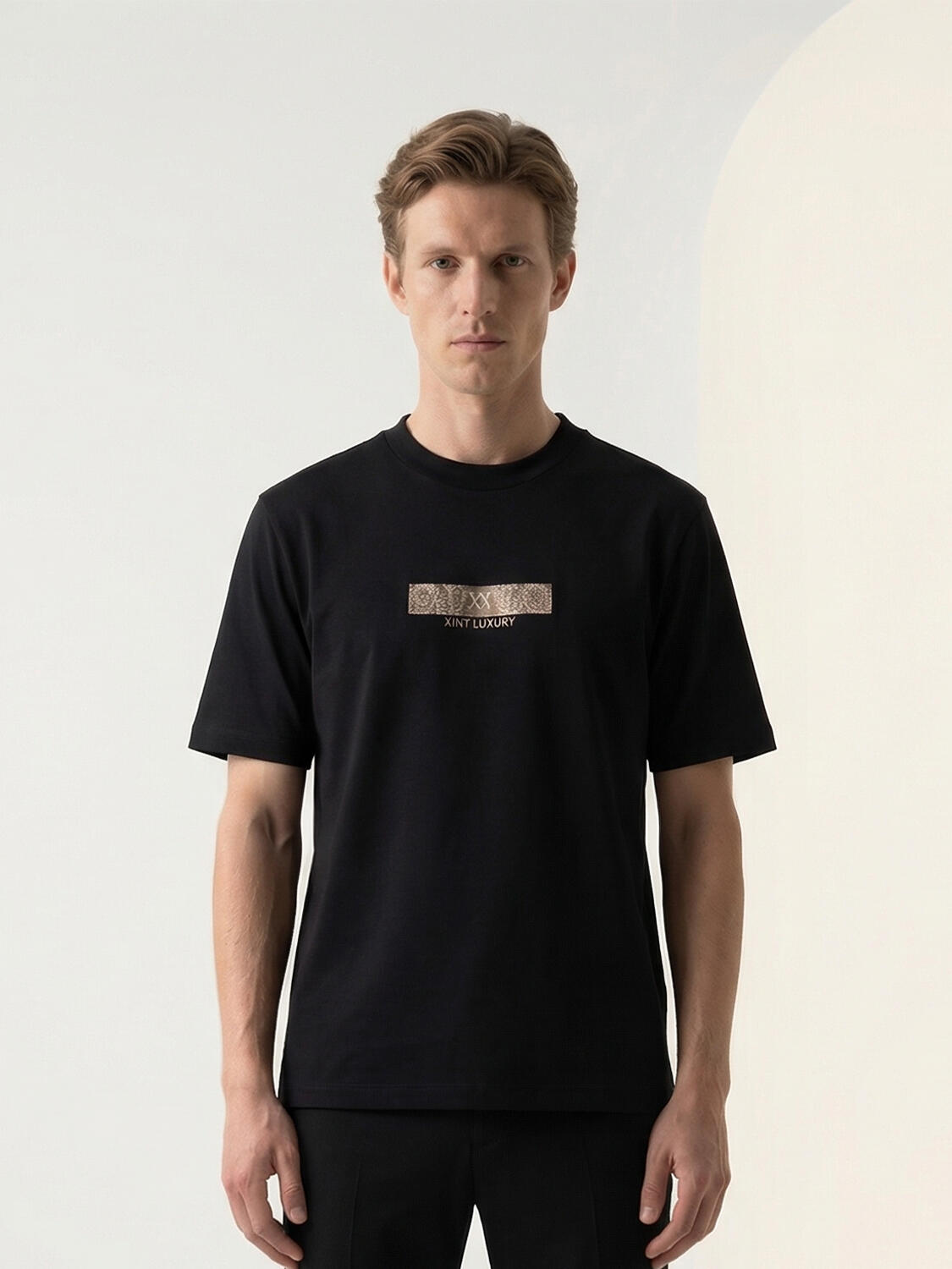 Siyah Pamuk Dokulu Regular Fit Tişört - 1