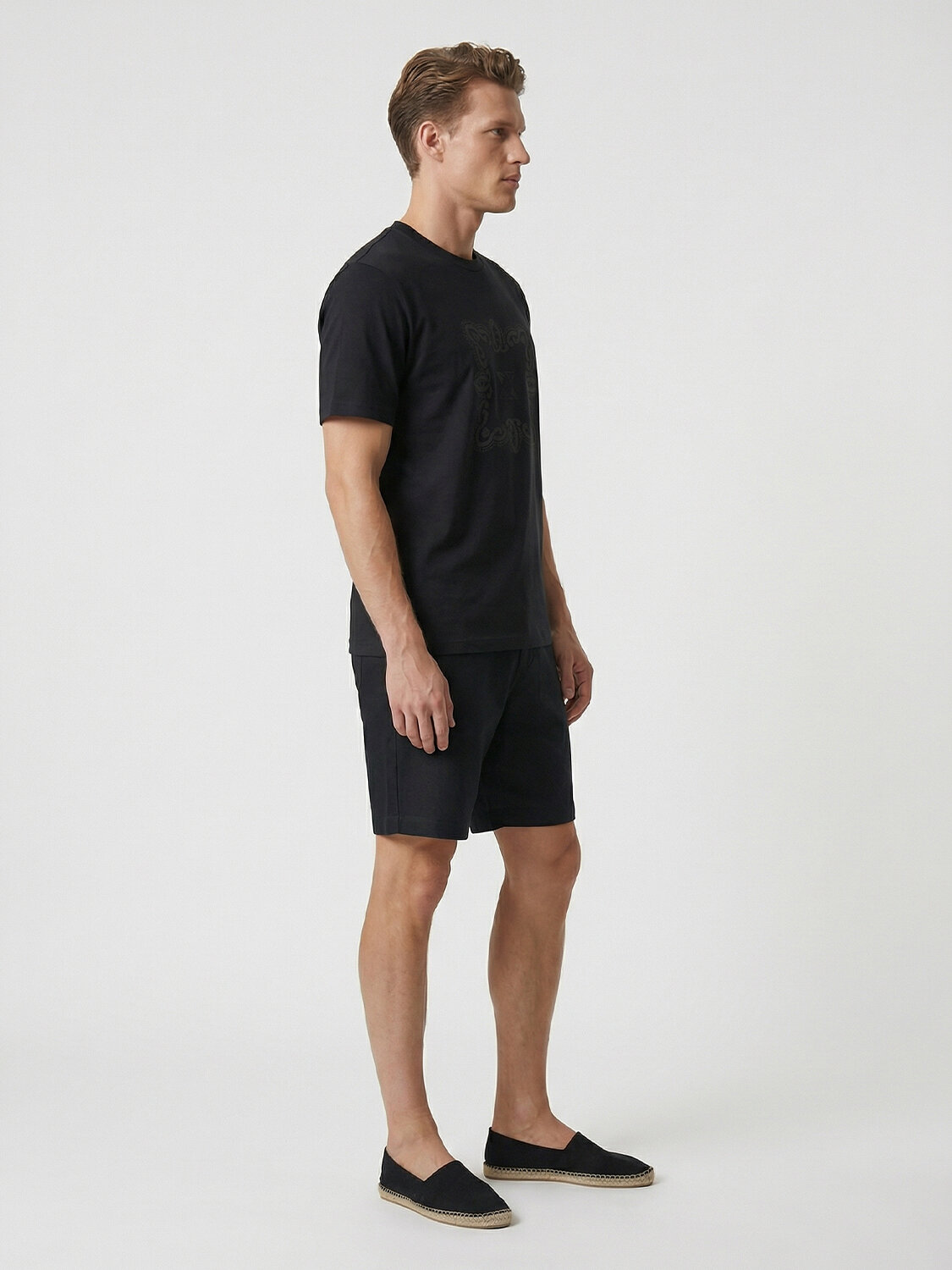 Siyah Pamuk Dokulu Regular Fit Tişört - 3