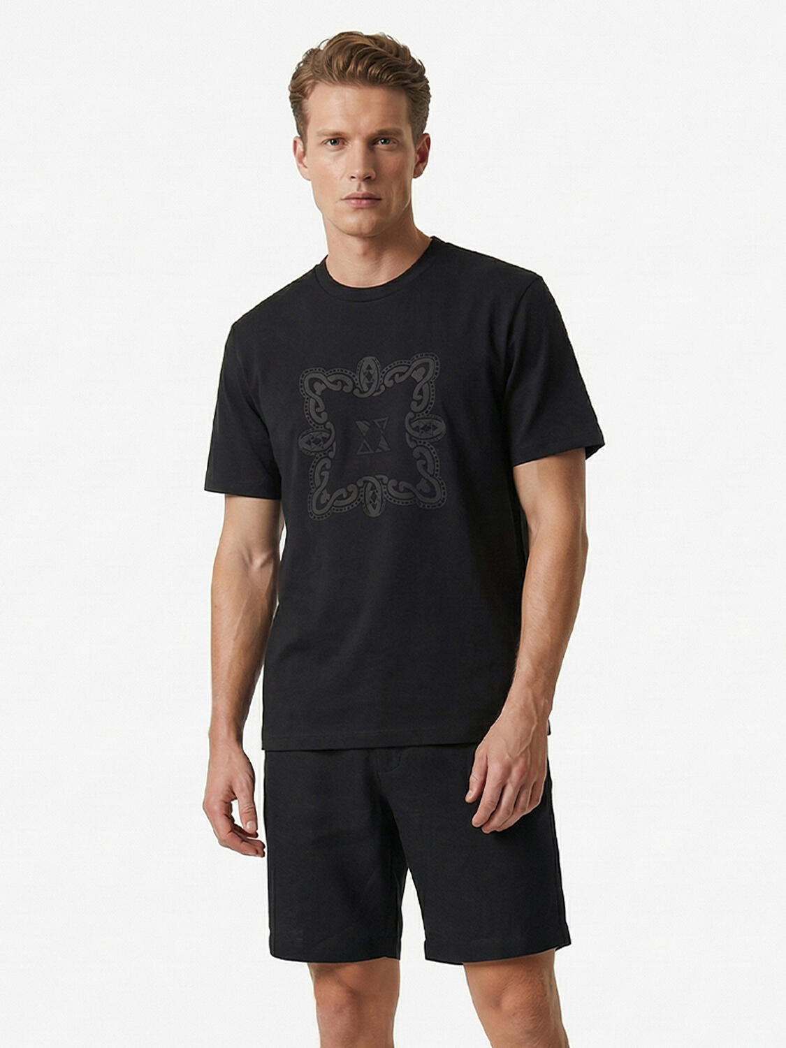 Siyah Pamuk Dokulu Regular Fit Tişört - 1