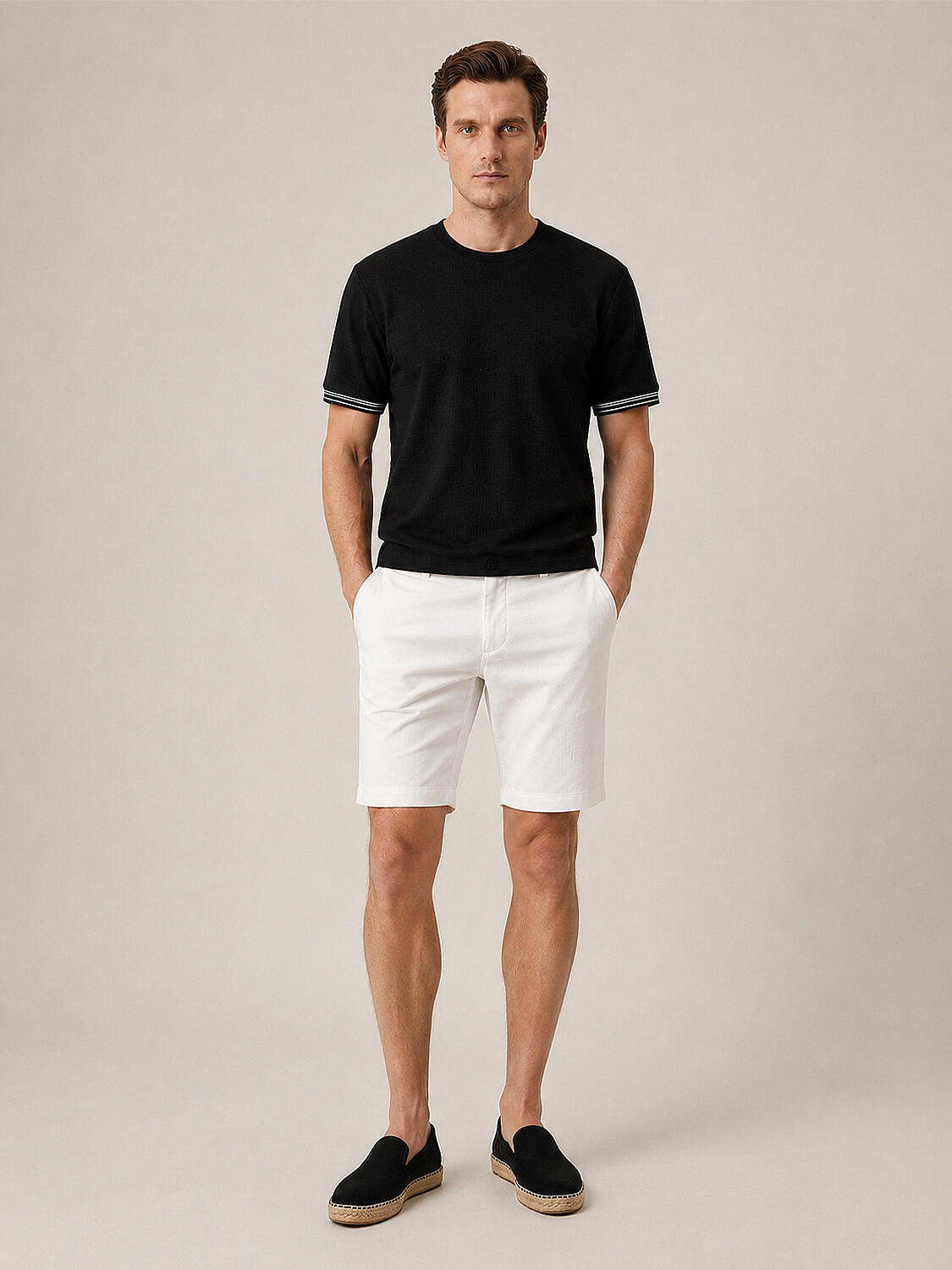 Siyah Pamuk Dokulu Regular Fit Tişört - 2