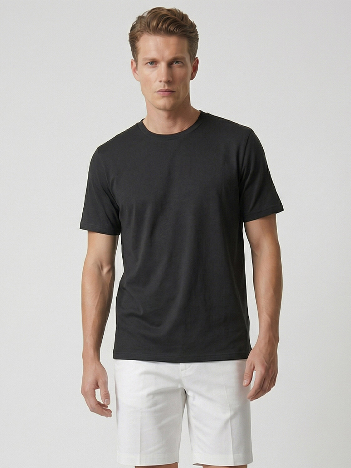 Siyah Pamuk Dokulu Slim Fit Tişört - 1