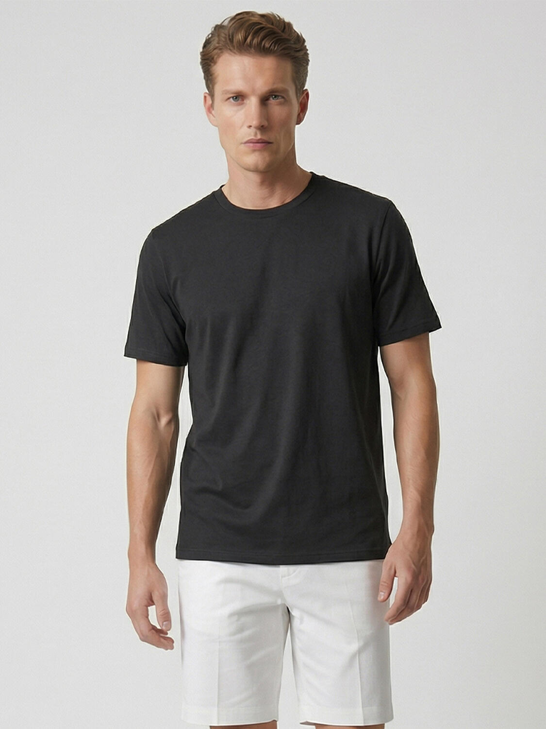 Siyah Pamuk Dokulu Slim Fit Tişört - 1