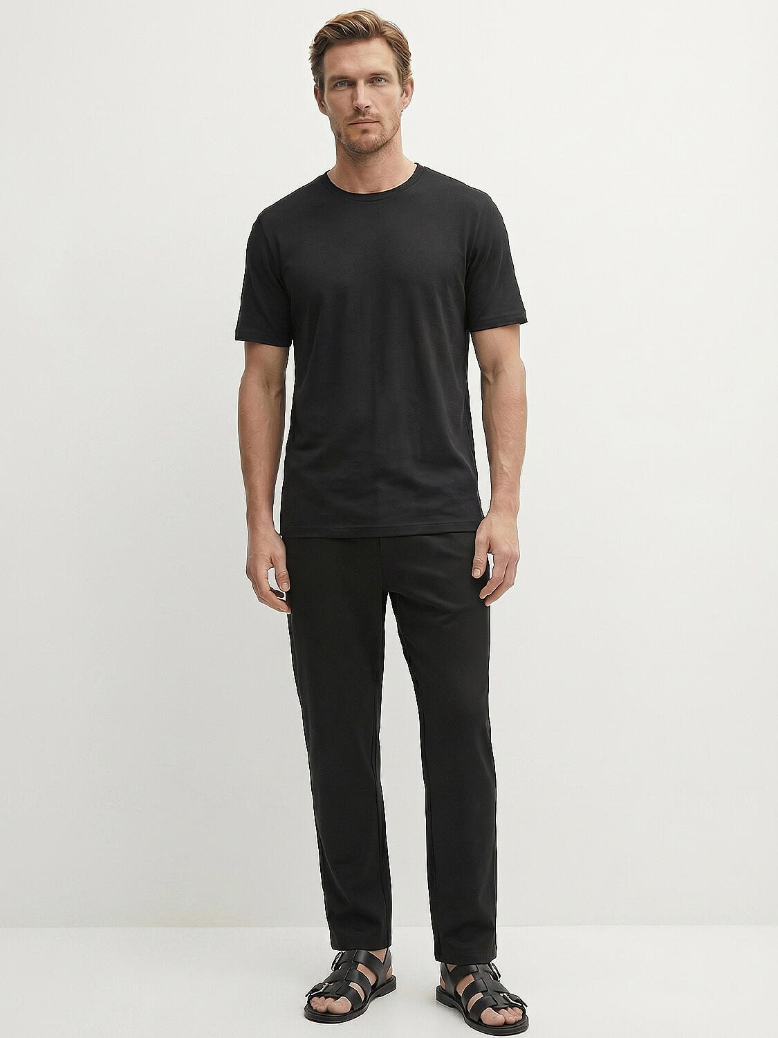 Siyah Pamuk Dokulu Slim Fit Tişört - 2