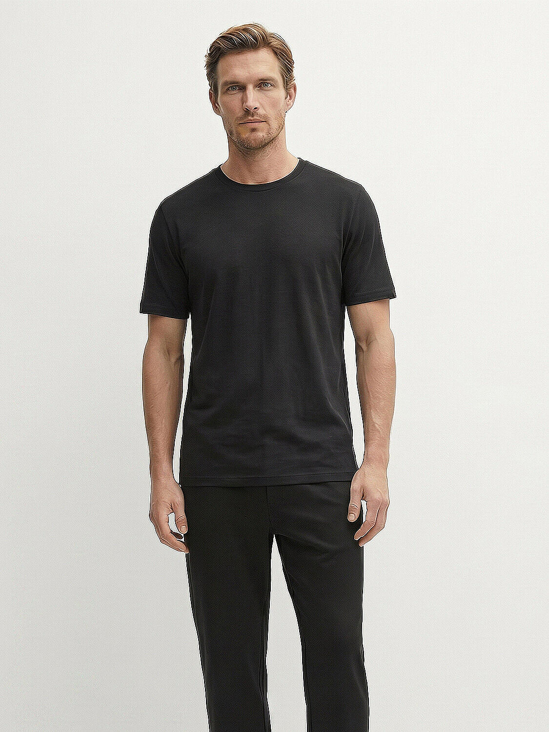 Siyah Pamuk Dokulu Slim Fit Tişört - 1