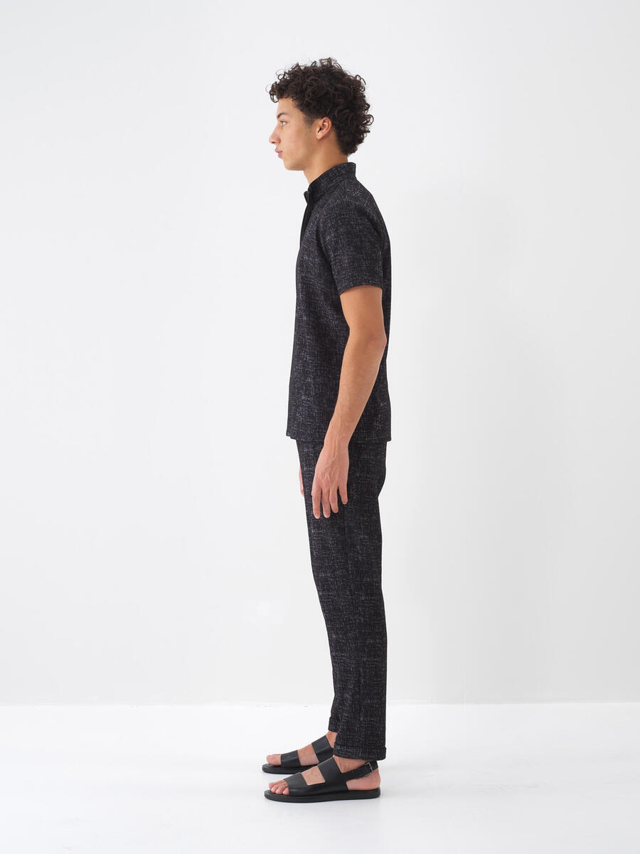 Siyah Pamuk Dokulu Regular Fit Tişört - 4