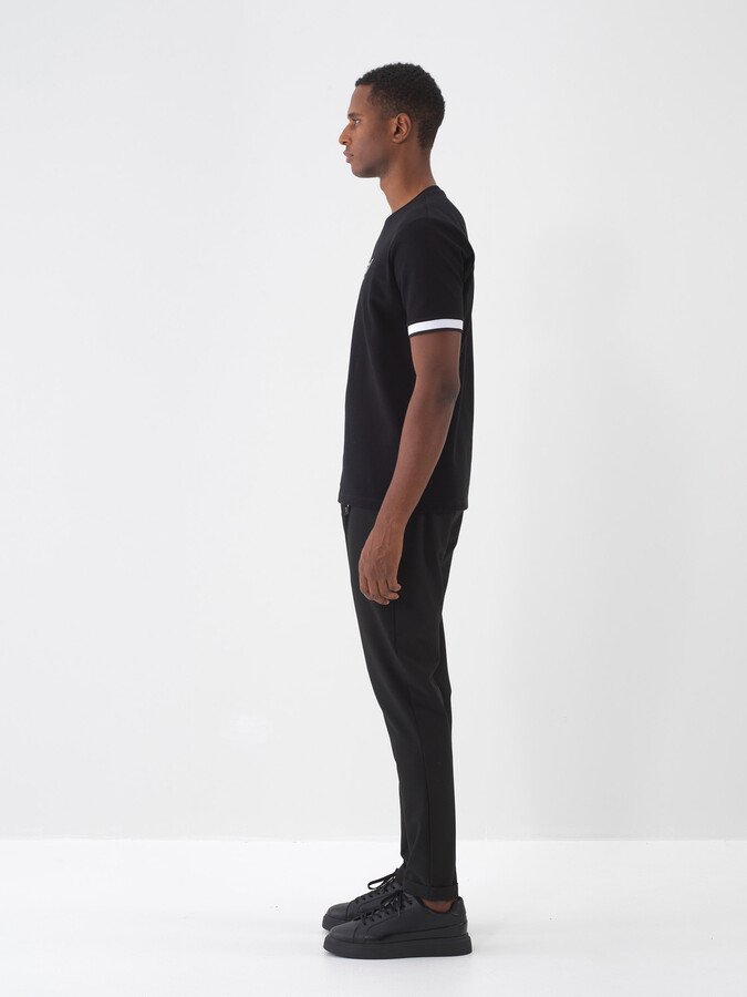 Siyah Pamuk Dokulu Regular Fit Tişört - 4