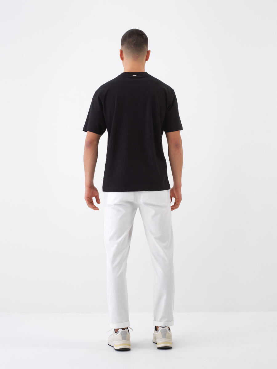 Siyah Pamuk Dokulu Regular Fit Tişört - 5