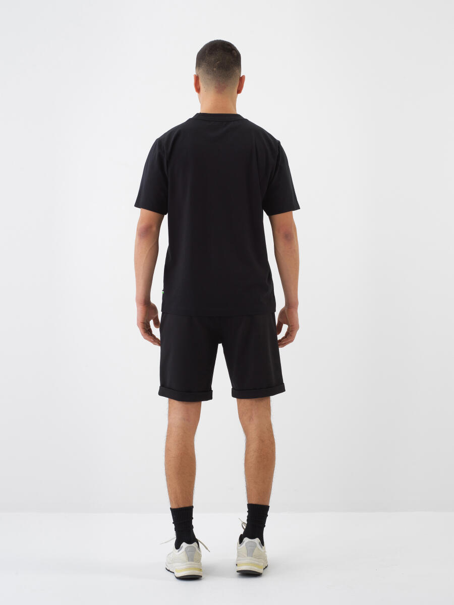 Siyah Pamuk Dokulu Regular Fit Tişört - 5