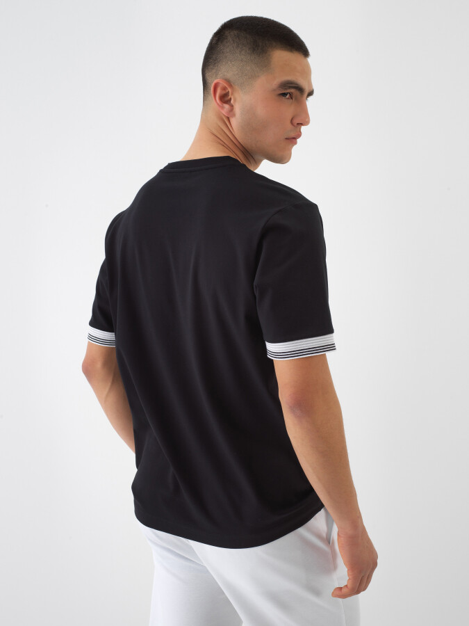 Siyah Pamuk Dokulu Regular Fit Tişört - 4