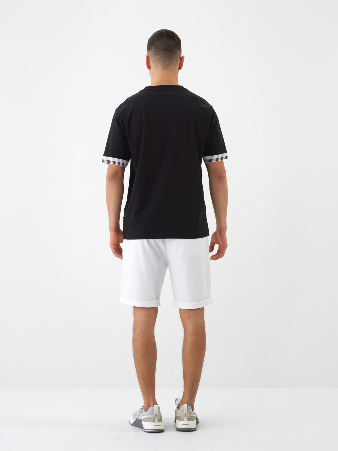 Siyah Pamuk Dokulu Regular Fit Tişört - 5