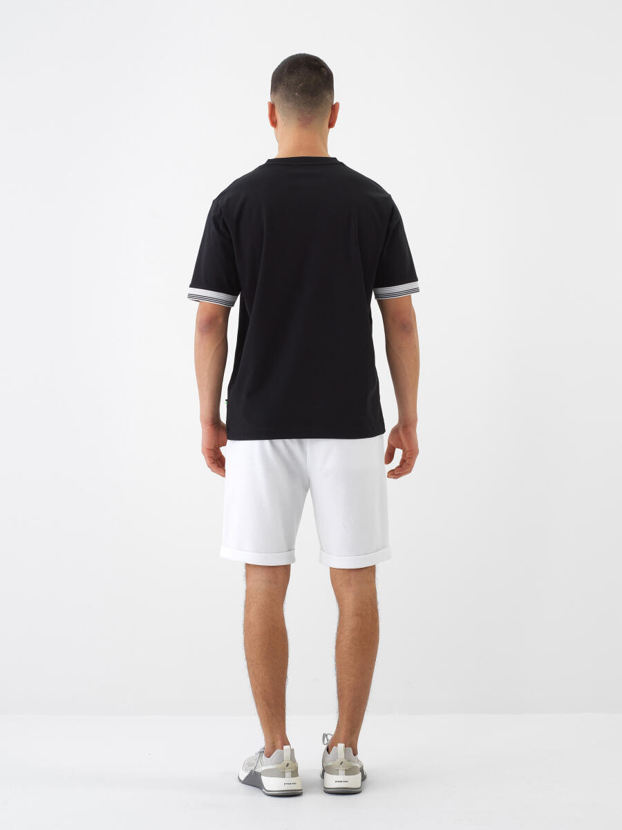 Siyah Pamuk Dokulu Regular Fit Tişört - 5