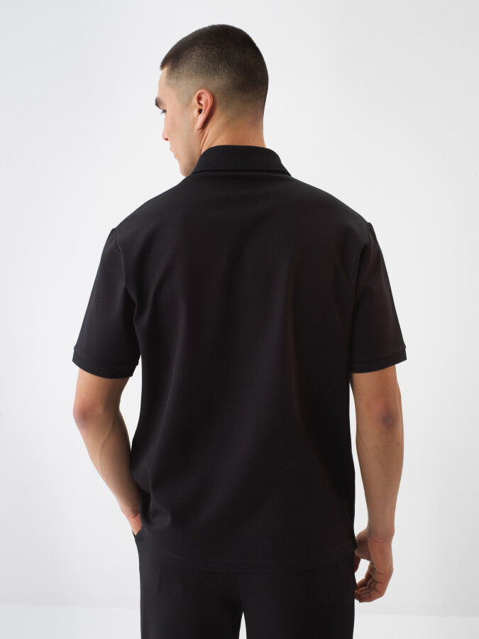 Siyah Doğal Dökümlü Regular Fit Tişört - 4