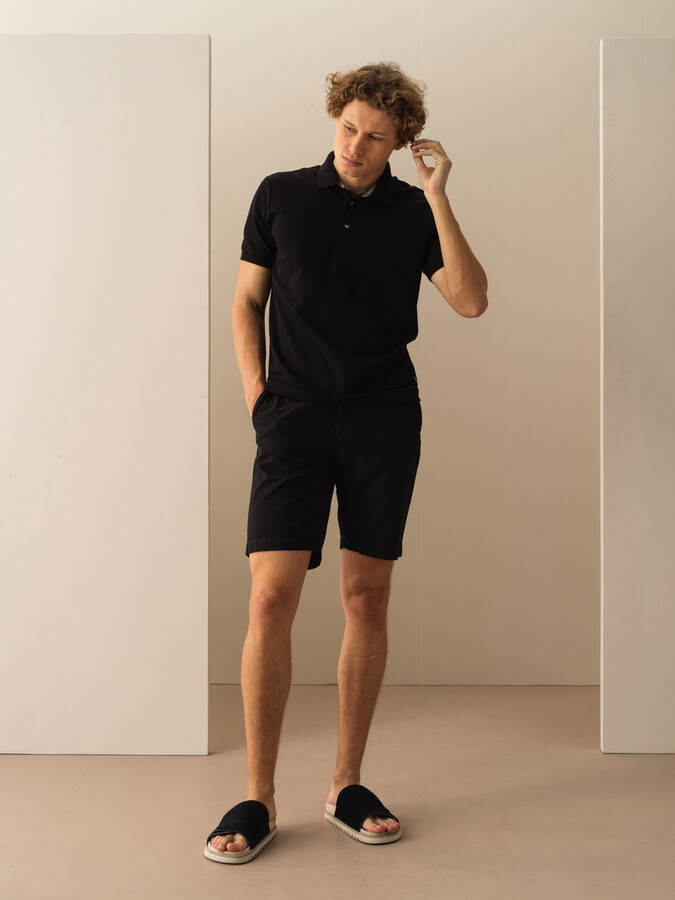 Siyah Pamuk Dokulu Slim Fit Tişört - 2