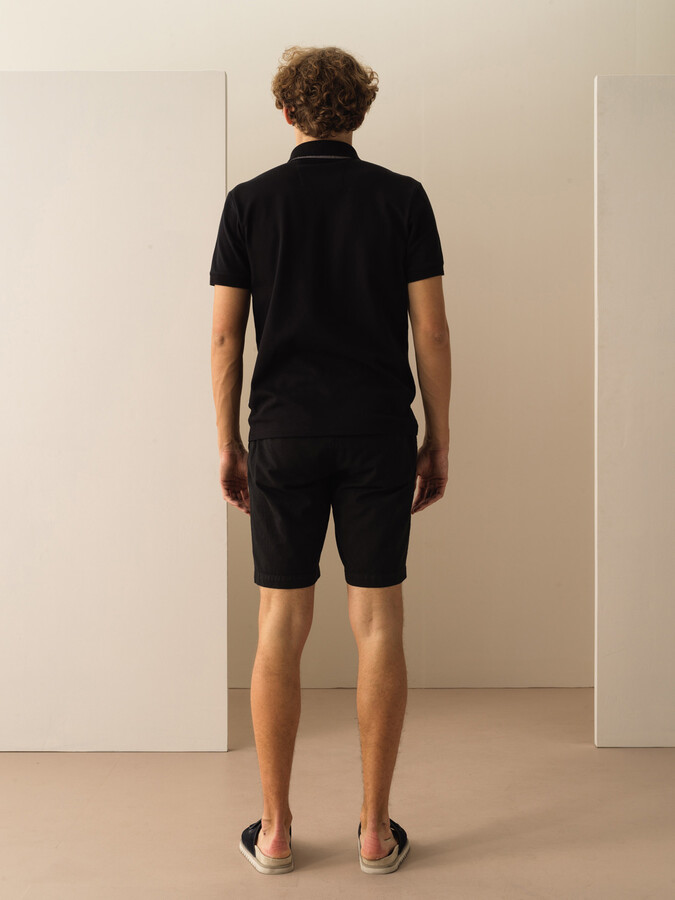 Siyah Pamuk Dokulu Slim Fit Tişört - 4