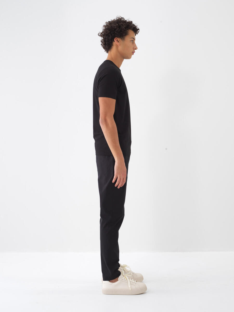 Siyah Pamuk Dokulu Slim Fit Tişört - 3