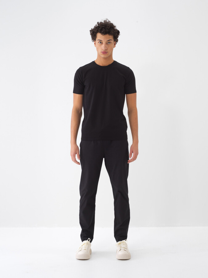 Siyah Pamuk Dokulu Slim Fit Tişört - 2