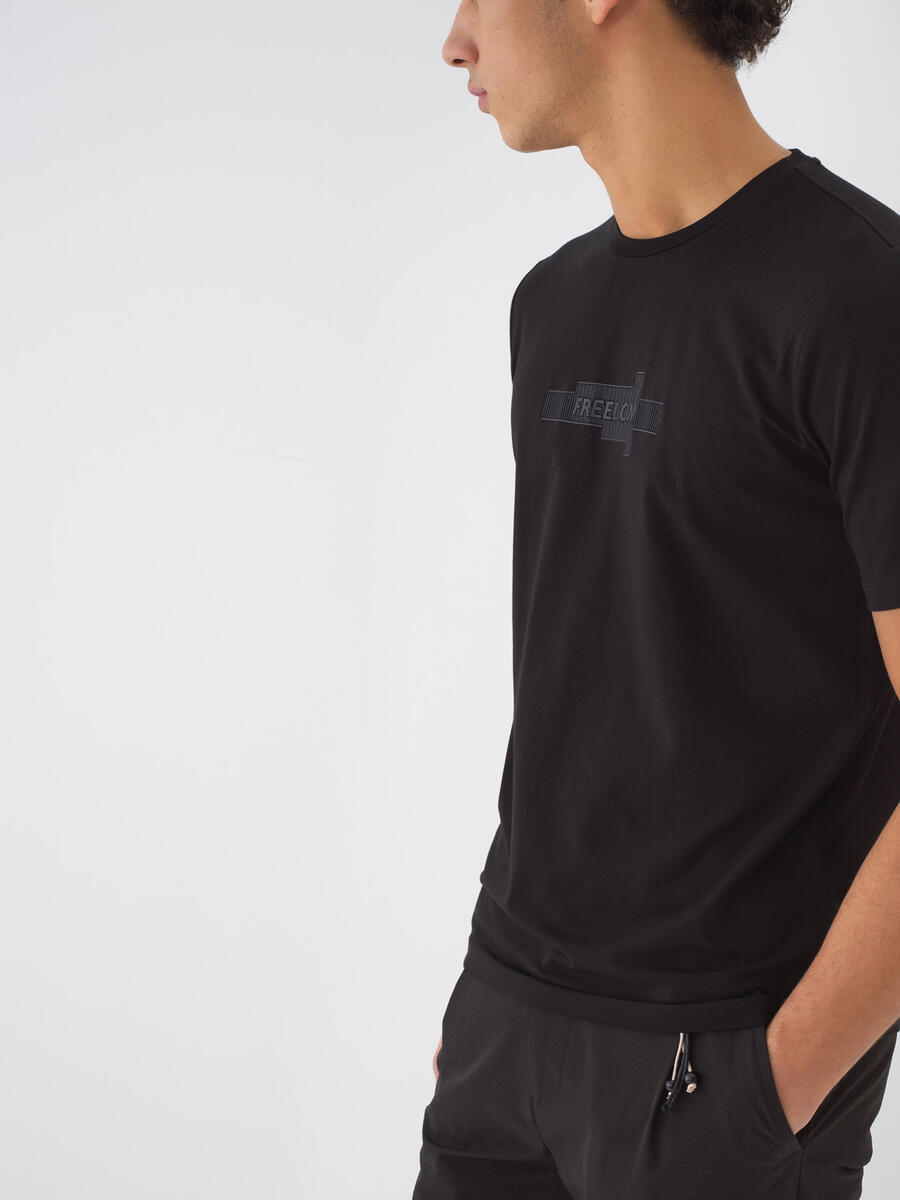 Siyah Pamuk Dokulu Slim Fit Tişört - 1
