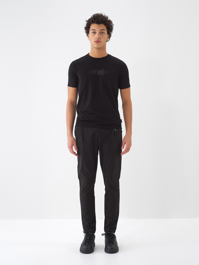 Siyah Pamuk Dokulu Slim Fit Tişört - 2