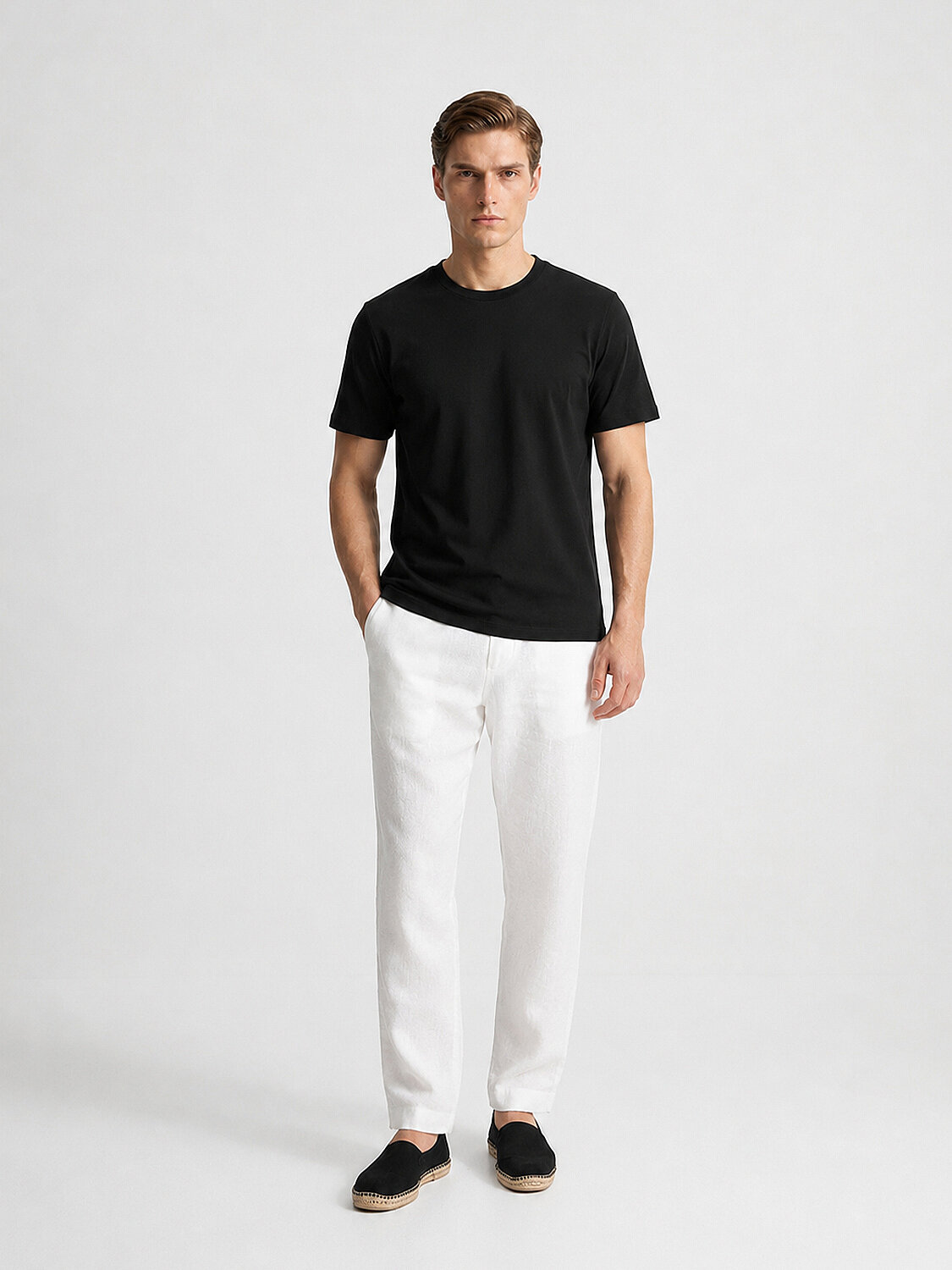 Siyah Pamuk Dokulu Slim Fit Tişört - 4