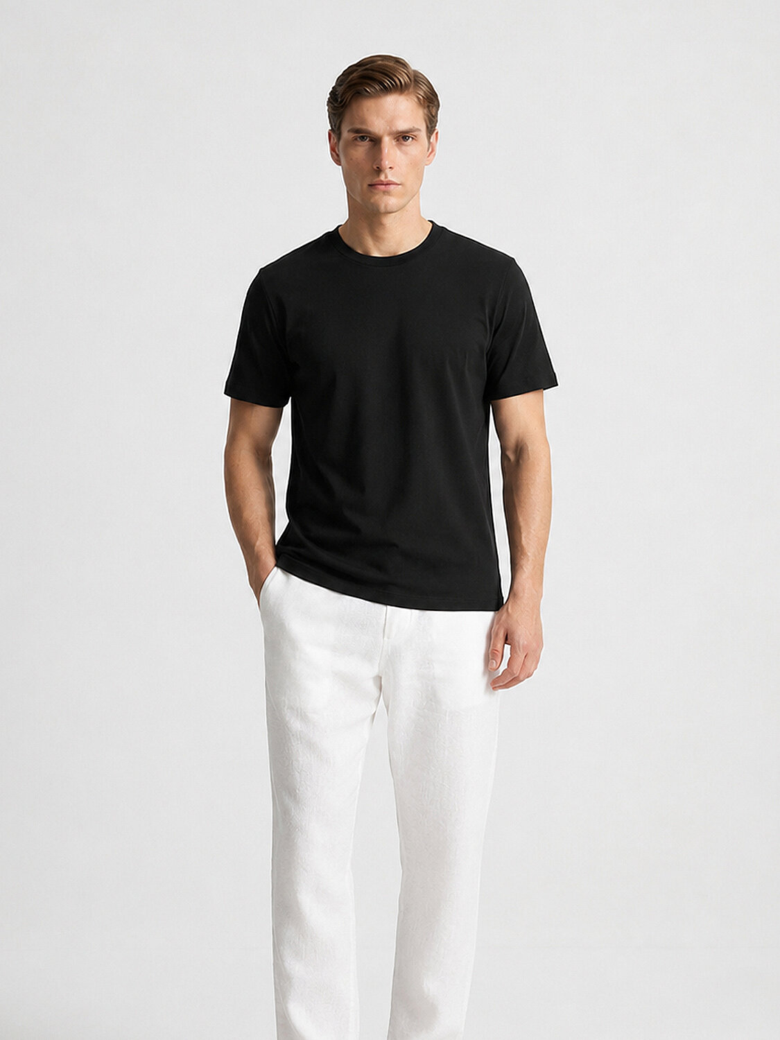 Siyah Pamuk Dokulu Slim Fit Tişört - 3