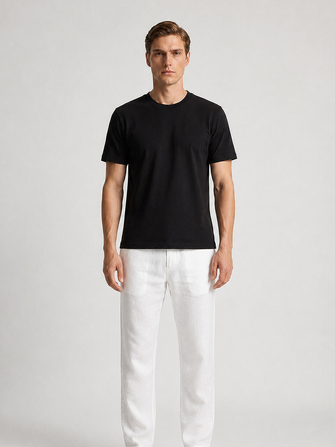 Siyah Pamuk Dokulu Slim Fit Tişört - 1