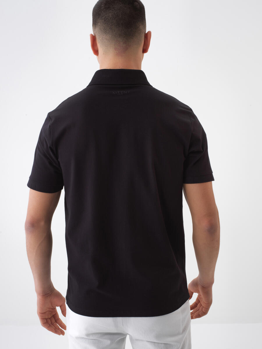 Siyah Pamuk Dokulu Slim Fit Tişört - 4