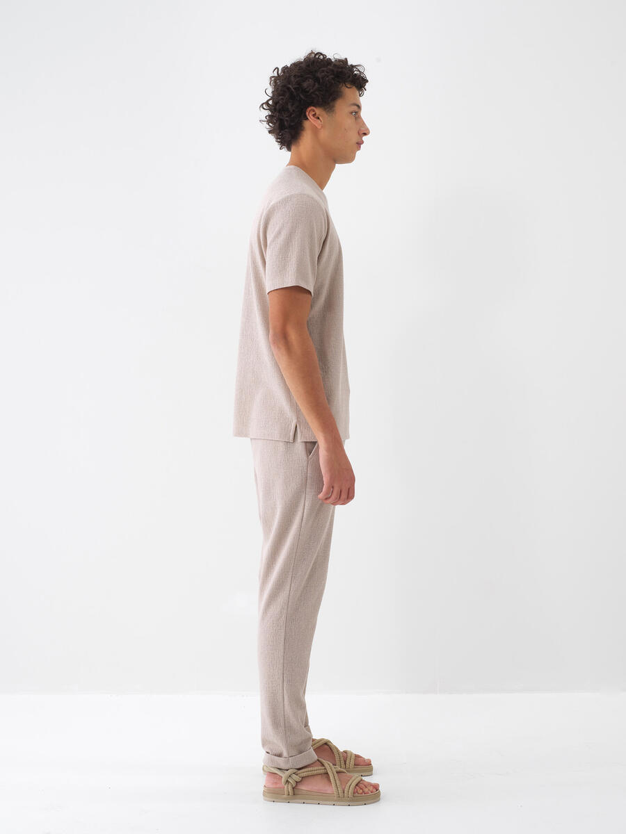 Taş Rengi Pamuk Dokulu Regular Fit Tişört - 3