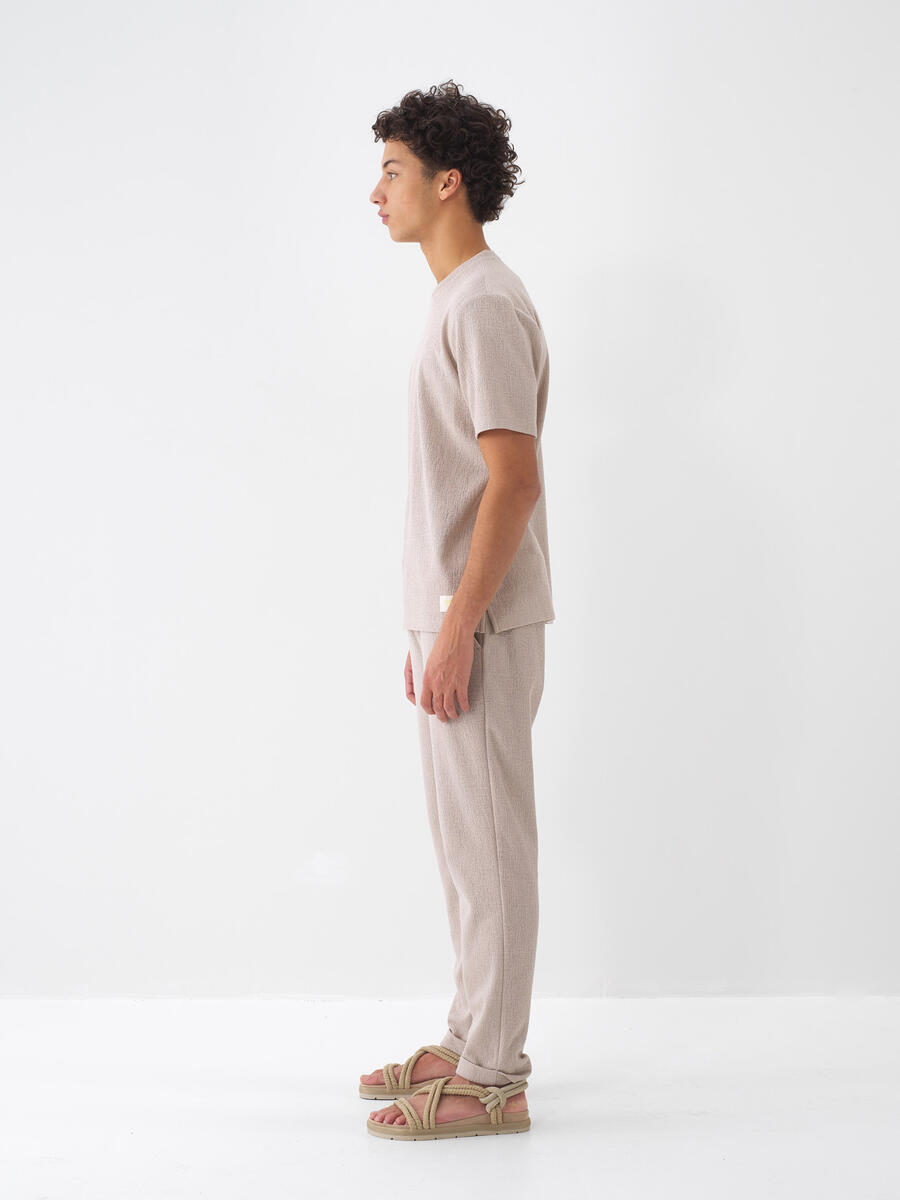 Taş Rengi Pamuk Dokulu Regular Fit Tişört - 4