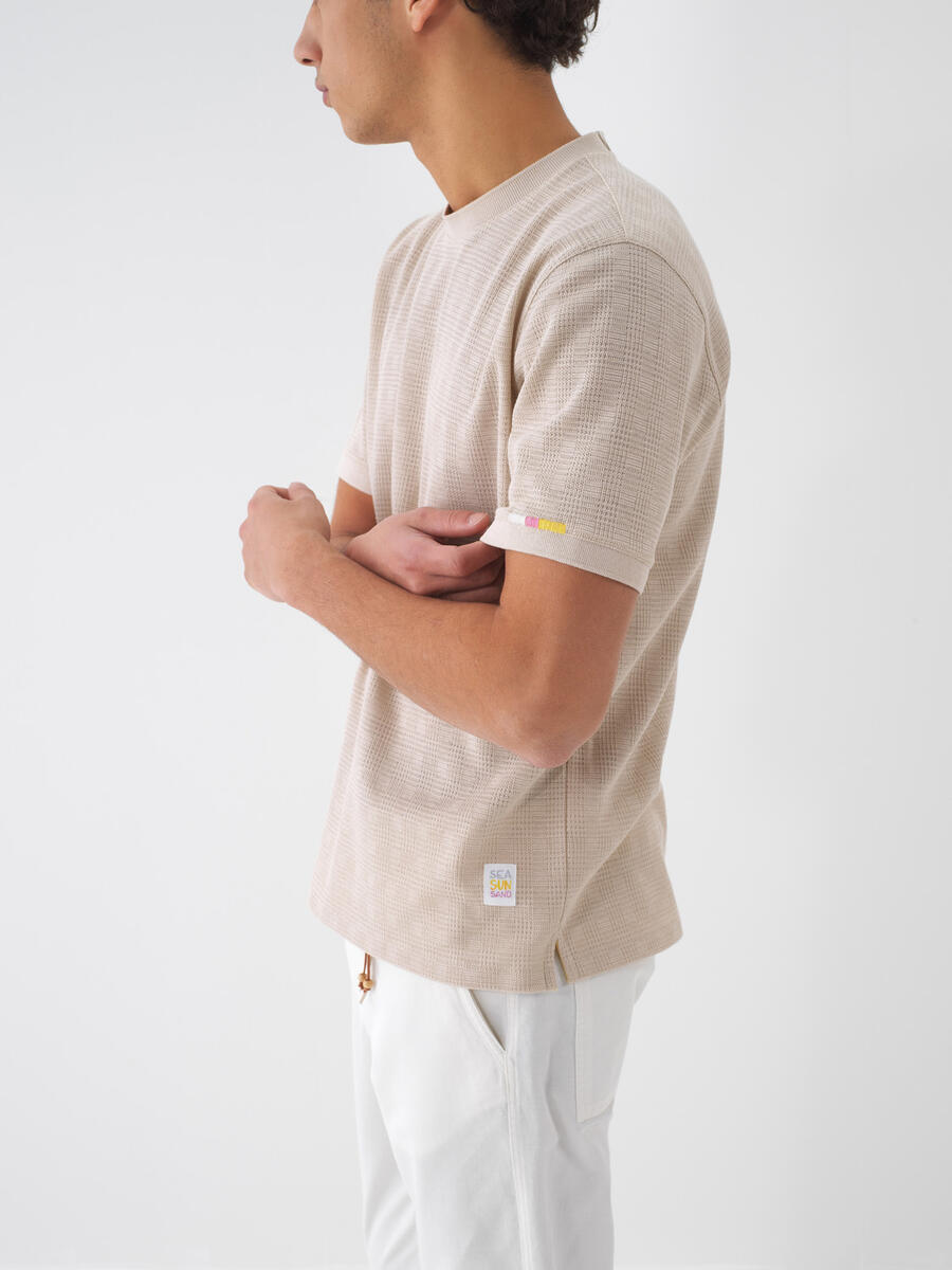 Taş Rengi Pamuk Dokulu Regular Fit Tişört - 3