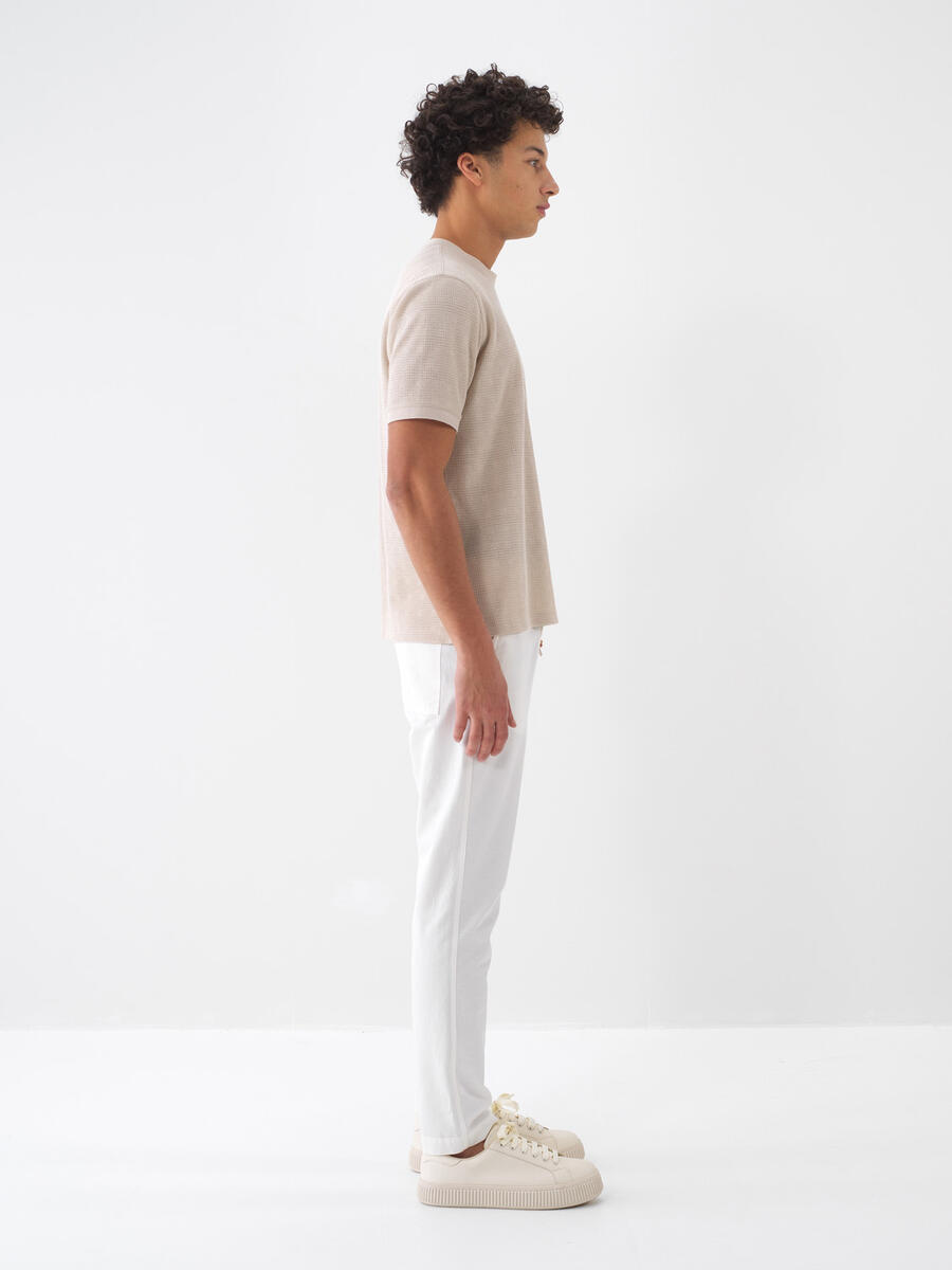 Taş Rengi Pamuk Dokulu Regular Fit Tişört - 4