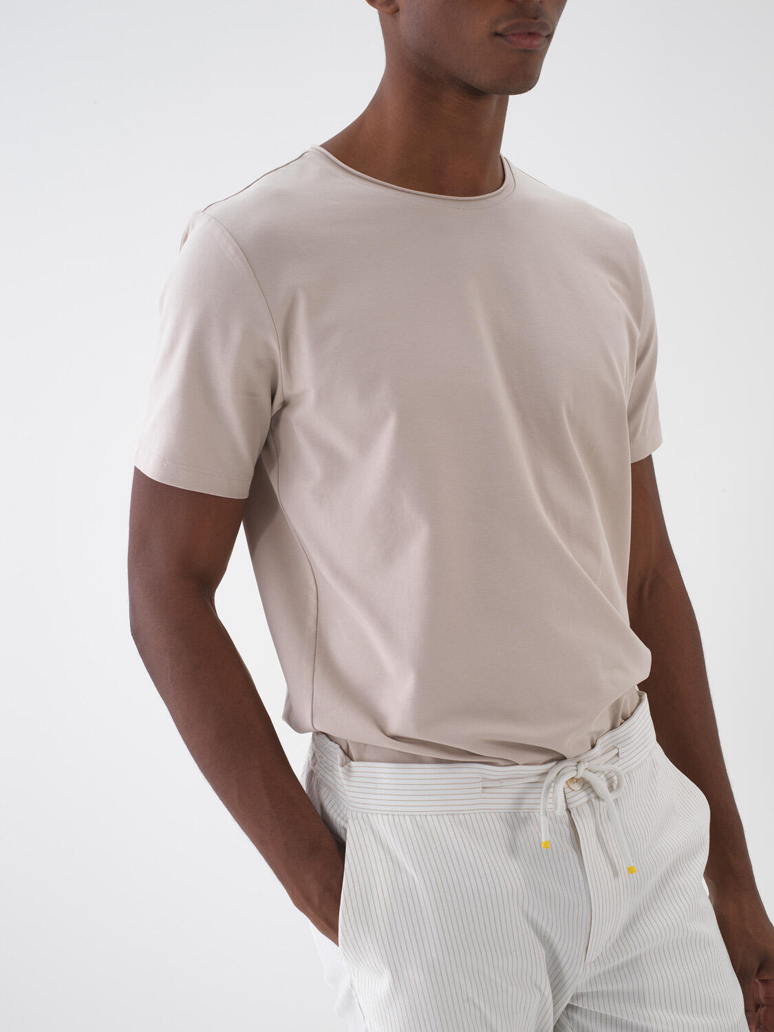 Taş Rengi Pamuk Dokulu Slim Fit Tişört