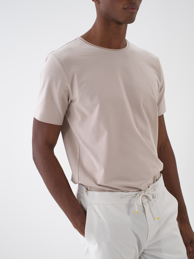 Taş Rengi Pamuk Dokulu Slim Fit Tişört