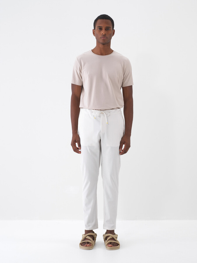 Taş Rengi Pamuk Dokulu Slim Fit Tişört - 1