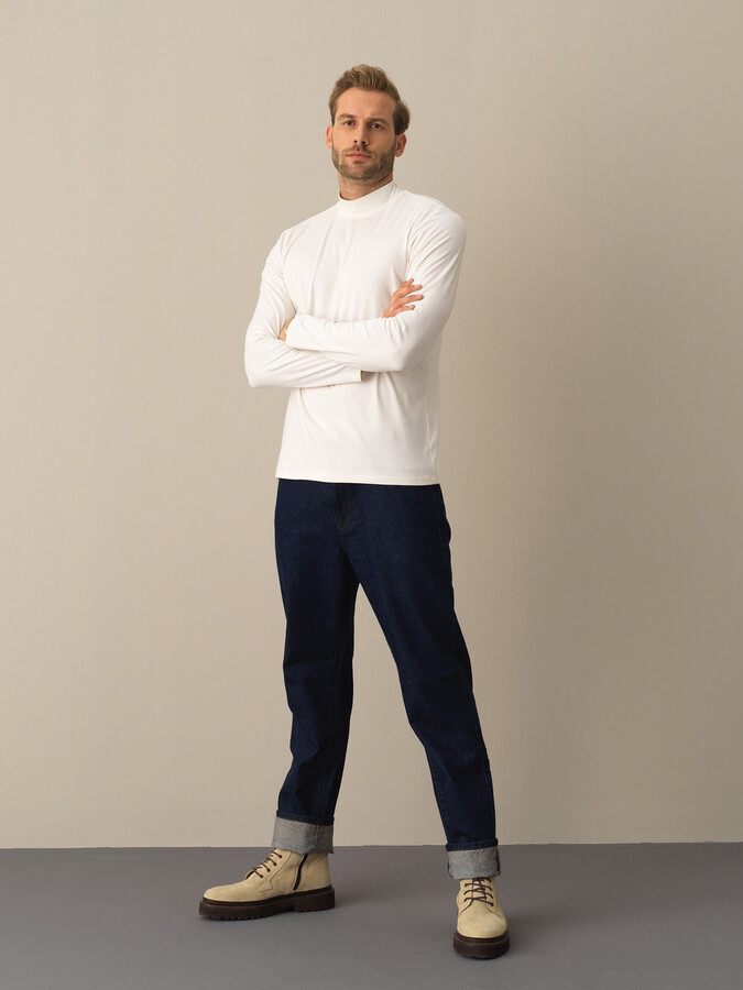 Beyaz Modal Dokulu Slim Fit Tişört - Xint