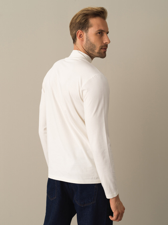 Beyaz Modal Dokulu Slim Fit Tişört - Xint