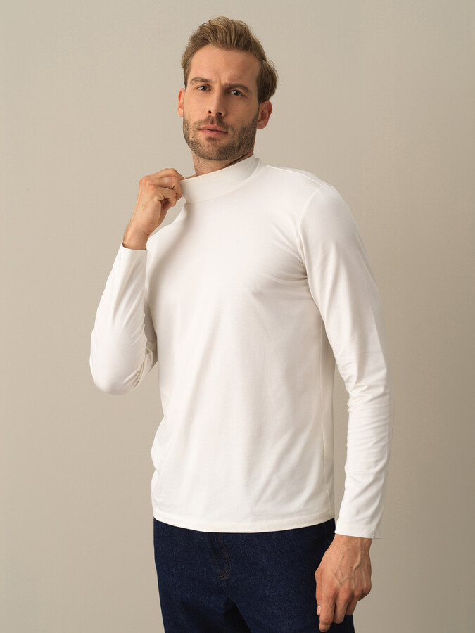 Beyaz Modal Dokulu Slim Fit Tişört - Xint