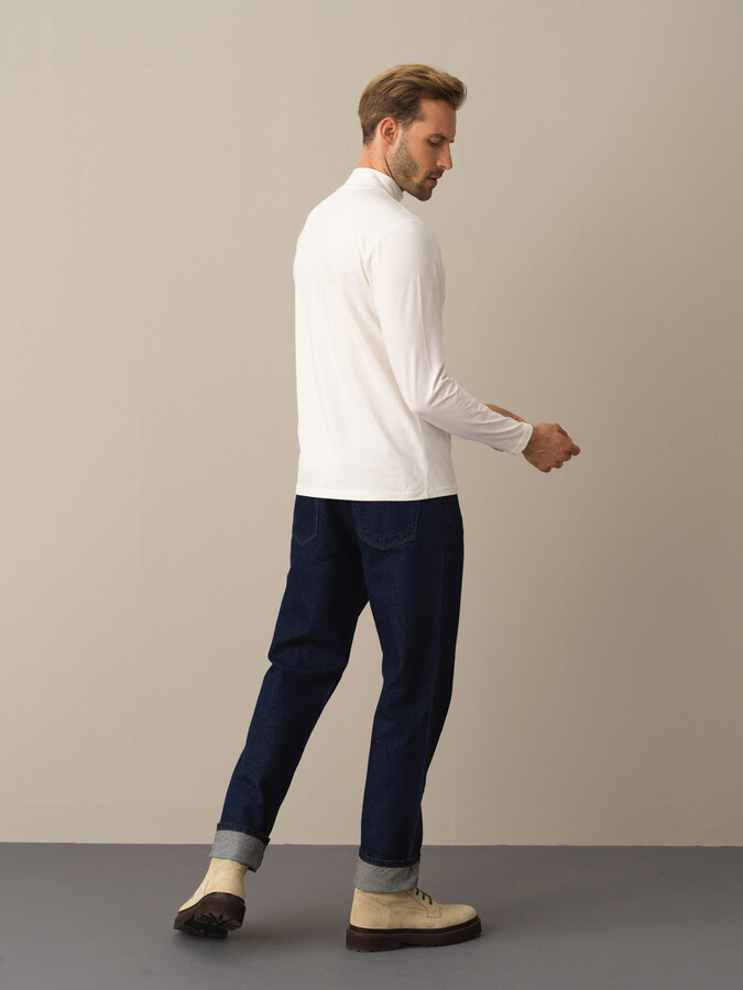 Beyaz Modal Dokulu Slim Fit Tişört - Xint