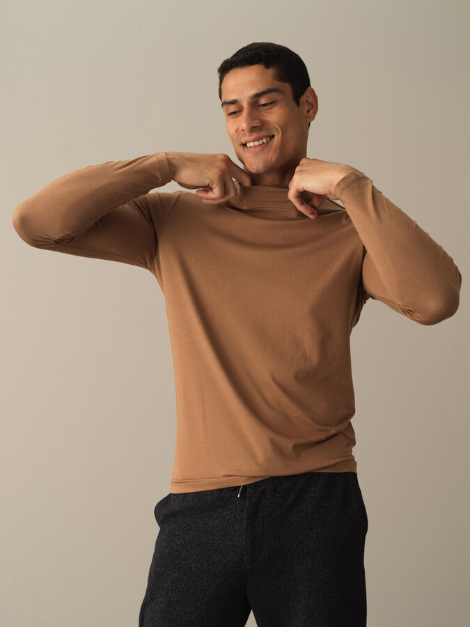 Camel Modal Dokulu Slim Fit Tişört - Xint