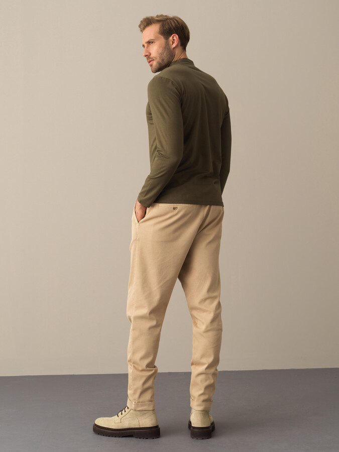 Haki Modal Dokulu Slim Fit Tişört - Xint