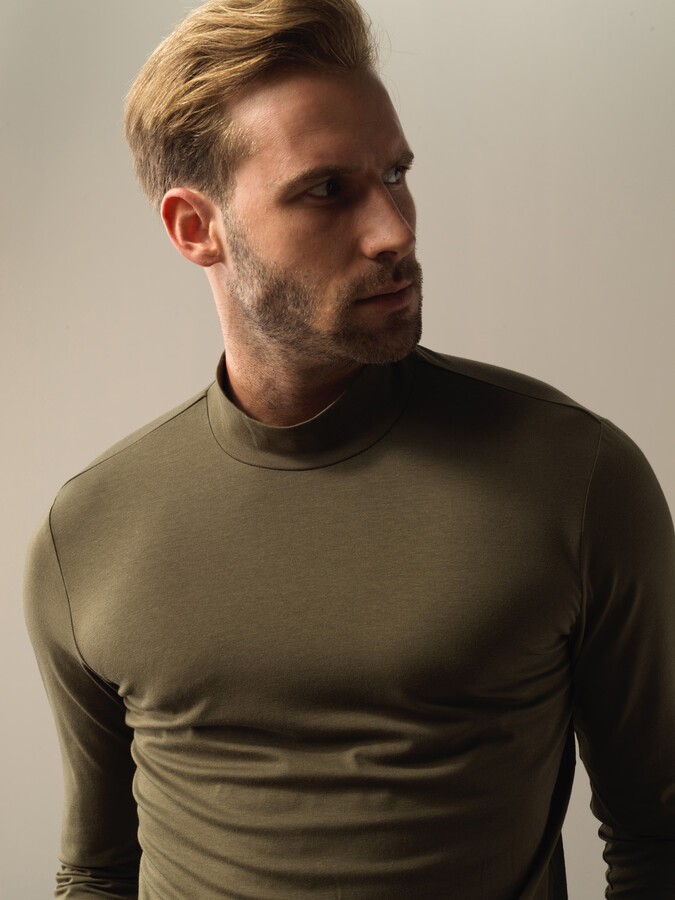 Haki Modal Dokulu Slim Fit Tişört - Xint